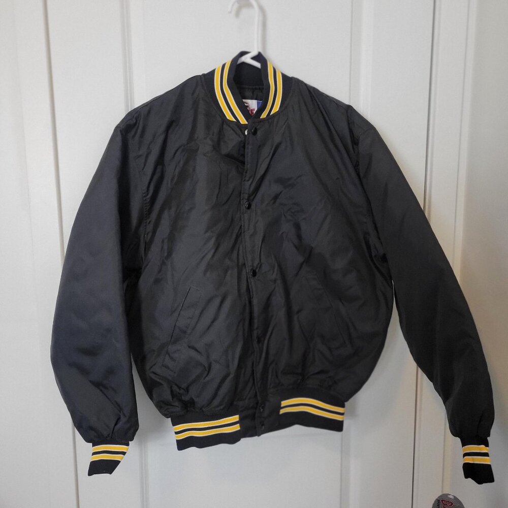 NEW NOS Vintage Game Sportswear Quilt Lined Bomber Jacket Snap Mens Large Black